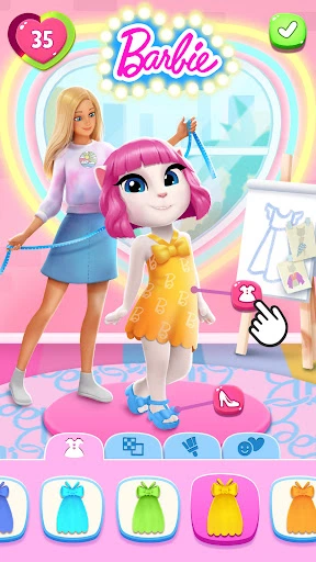 Captura de ecrã de My Talking Angela 2, com a gata Angela a vestir uma roupa nova